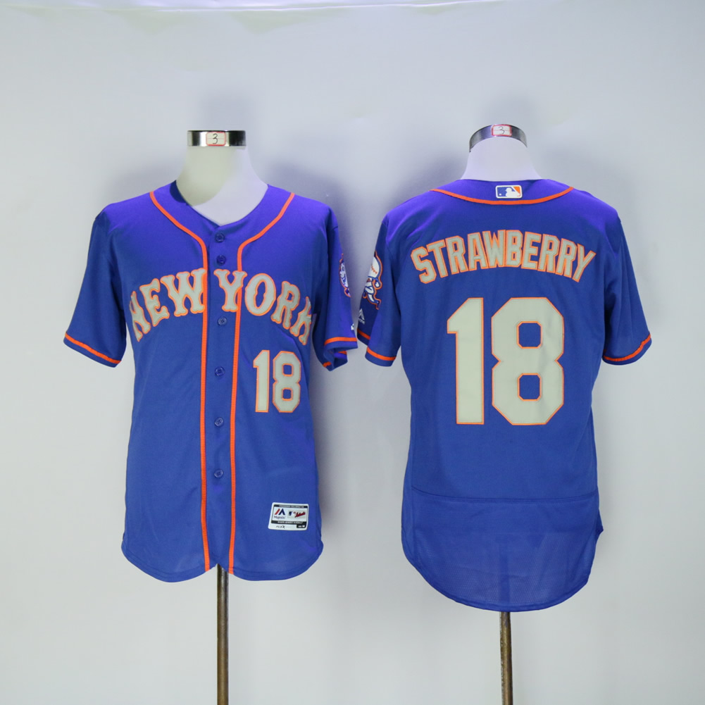 Men New York Mets #18 Strawberry Blue Elite MLB Jerseys